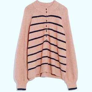 MADEWELL Super Soft Oversized Mockneck Striped Henley Sweater